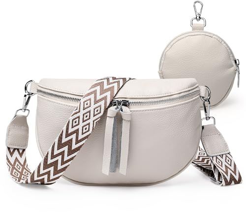 Bauchtasche Damen Umhängetasche Damen Schwarz Stylisch Brusttasche Crossbody Bag Damen Breiter Gurt Veganes Leder Kreditkartenpaket Senden (Beige)