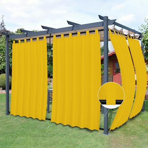 Easy-Going Outdoor-Terrassenvorhänge, abnehmbare obere Schlaufen, wind- und wetterfest, für Cabana, Veranda, Pergola und Pavillon, untere Schlaufen, 2 Paneele, 137 cm B x 213 cm L, Gelb