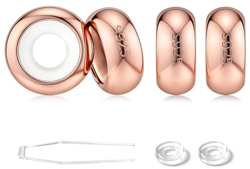 GW Charms Stopper 925 Sterling Silber für Armband mit Gummi Clip Stopper Charms für Bead Charm Armband Anhänger Spacer (4x Rosegold)