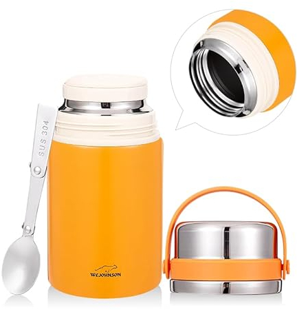 W&JOHNSON 800ml Stainless Steel Food Flask – Leakproof Thermal Soup Container – Keeps Food Hot & Cold for 12 Hours – Portable Insulated Lunch Jar for Work, School, Trave