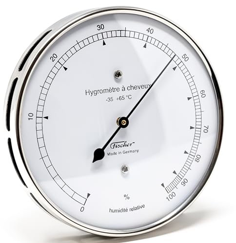 Fischer 111.01-100 - Hygromètre à cheveux - Humidimètre d'extérieur 103mm en acier inoxydable argenté - Made in Germany