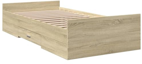 vidaXL Cadre de lit avec tiroirs, cadre de lit avec lattes de contreplaqué, lit simple pour chambre à coucher, lit à tiroir, chêne Sonoma 90 x 190 cm
