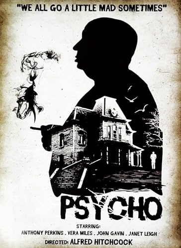 KUSTOM ART Poster Decorativo da Parete Serie Locandine Film Celebri Psyco Stampa Artistica su Carta Patinata 40x30 cm Senza Cornice
