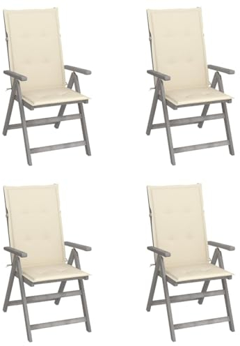 ZEYUAN Verstellbare Gartenstühle 4 STK. mit Auflagen, Gartenmöbel, Balkonstühle, Hochlehner, Balkonmöbel, Balkon Stuhl, Bistrostuhl, Garten Stühle, Sit Möbel, Armlehnenstuhl, Massivholz Akazie
