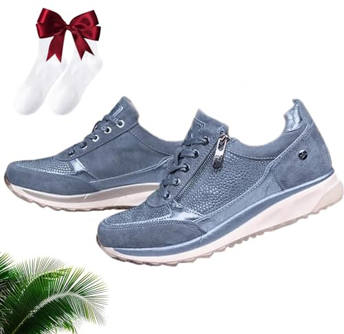 Gabbor Zapatillas Ortopédicas con Cremallera,Zapatillas Deportivas Ortopédicas con Soporte para El Arco para Mujer,Cómodas Zapatillas De Tenis Sin Cordones (Azul,38)