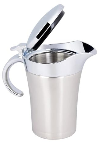 HAOHIZE Salsiera a Doppio Isolamento, Caraffa per Salsa in Acciaio Inossidabile con Coperchio a Cerniera Coperchio a Cerniera Ideale per sugo o panna per il Ringraziamento (Formato grande da 750 ml)