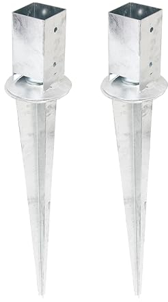 Alberts Set di 4 manicotti a terra 208103, per pali in legno quadrato, con pentola regolabile, zincato a caldo, 71 x 71 mm, lunghezza totale 750 mm