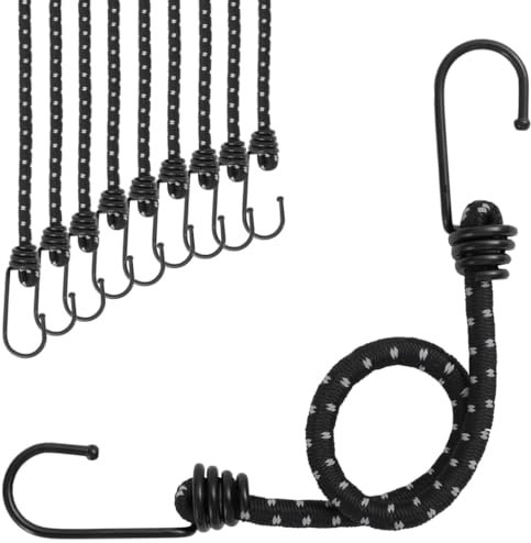 Outdoor Freizeit Bungee Schnüre mit reflektierenden Streifen und Haken, 10 Stück, 38 cm, Camping & Wandern