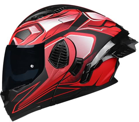 Woljay Motorcycle Full Face Flip Up Helmet Dual Visor Integrated Motorbike for Adults Men Women Street Racing Moped DOT Approved (Red-Smoke Visor,X-Large)