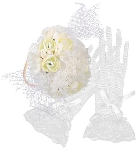 Baluue 1satz Braut Fascinator Mit Spitze Und Handschuhen Hochzeitsaccessoire Für Teepartys Und Festliche Anlässe Vintage Brautschmuck Cremefarbenem Design