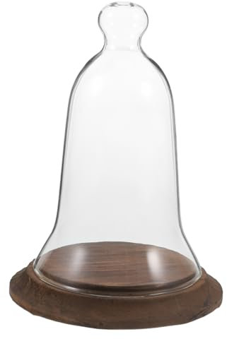 PRETYZOOM Glass Dome Display Cover Wooden Base for Flower Terrarium Cloche for Indoor Succulents Plant Showcases and Garden Decorations