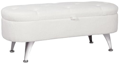HOMCOM Sitzbank mit Stauraum Polsterbank mit Teddysamtoptik, Sitztruhe mit Metallbeine, Truhenbank für Wohnzimmer Schlafzimmer Flur 114 x 47 x 46,5 cm, Weiß