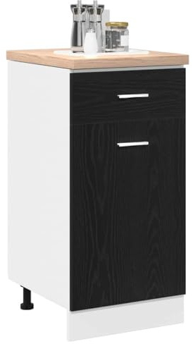 vidaXL Schubladenunterschrank mit Schubladen Riga Schwarz Eichen-Optik, Großzügiger Stauraum, Moderne Küchenschränke, robust, rechteckiges Design, clevere Innenorganisation