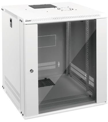 Tecmojo 12U 450mm Depth Wall Mount Server Cabinet IT Network Rack Enclosure Lockable Door and Side Panels White, Standard Glass Door, for 19 IT Equipment, A/V Devices, White, Flat Package