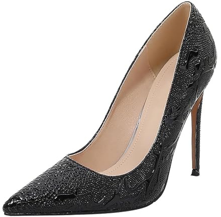 Pumps, scarpe da donna con tacco alto, sexy, stampa serpente, scarpe da sera, eleganti da sposa, scarpe da sposa, scarpe con tacco Mary Jane, scarpe basse, taglie 36-46, Nero , 38 EU
