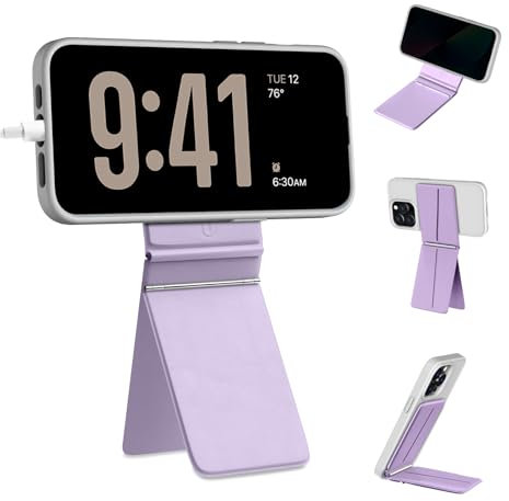 Hualele for Magsafe Wallet with Phone Tripod Stand, Magnetic Phone Wallet Stand Adjustable Leather Magnetic Card Holder Invisible Selfie Stick Tripod for iPhone 16/15/14/13/12 Series, Purple