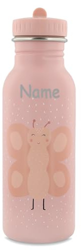 Edelstahl Trinkflasche für Kinder mit Namen graviert von Trixie ultraleicht auslaufsicher Trinkschnabel für Kinder ab 3 Jahren (Schmetterling, 500 ml)