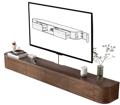 HYANXUE Lowboard hängend, Schwebender TV-Ständer Aus Massivholz,Mit Türen und Schubladen Moderne Entertainment-Medienkonsole (Braun, 200 cm)