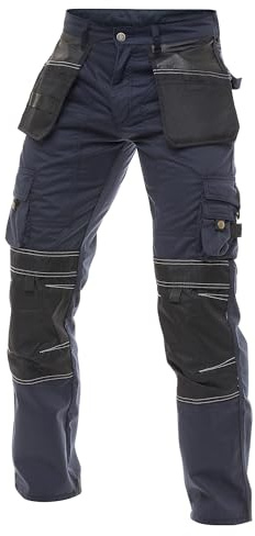 Juicy Trendz mäns tunga arbetsbyxor – snickarskyddsbyxor med verktygsfickor och förstärkta knän, Marinblått Xsp, 30W x 34L