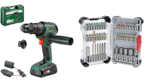 Bosch Akku-Schlagbohrschrauber AdvancedImpact 18V-80 QuickSnap (zum Schlagbohren und Schrauben; Akku und Ladegerät) + 43x Extra Hard Schrauberbit-Set (197 x 110,5 mm, Zubehör)
