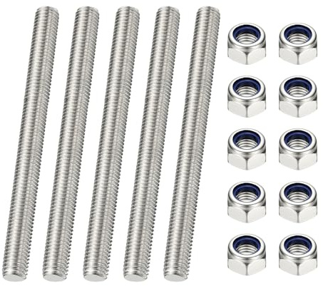 PATIKIL 5 Pcs Fully Threaded Rod, M4 x 120mm 304 Stainless Steel Right Hand Long Thread Bar Studs with Nuts for Pipes Clamps Hangers U-Bolts