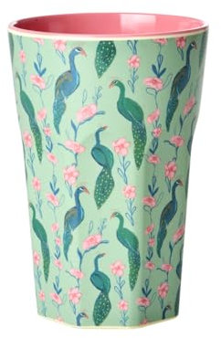 Rice Grand gobelet en mélamine – Motif paon vert – Gobelet pour enfant – Vaisselle de camping – Gobelets en mélamine incassable, sans BPA, 400 ml