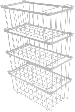 Ejoyous 6 StüCk Gefriertruhe Korb, Metall Gefrierschrank Organizer Stapelbare DrahtköRbe Mit Griff Und Rutschfestem Boden Drahtkorb, für TiefküHltruhe,Gefrorene Zutaten organisieren (WHITE)