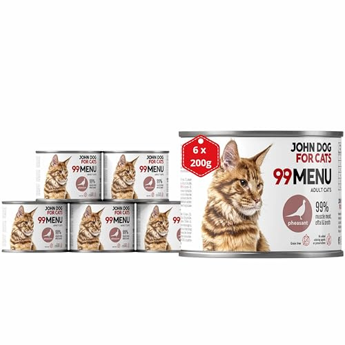 Katzennassfutter ohne Zucker und Getreide - Fasan & Huhn - Katzenfutter Nass mit 99% Fleischanteil - Nassfutter mit 100% frischen Zutaten für ausgewachsene Katzen - JD for Cats 99 MENU - 200g x 6
