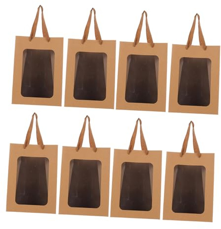 MOTHNUR 10stücke Kleine Kraftpapier Geschenktüten Mit Klarem Fenster Papiertüten Handlich Tragbar Für Kekse Süßigkeiten Party Candy Bag Multipurpose Geschenktasche