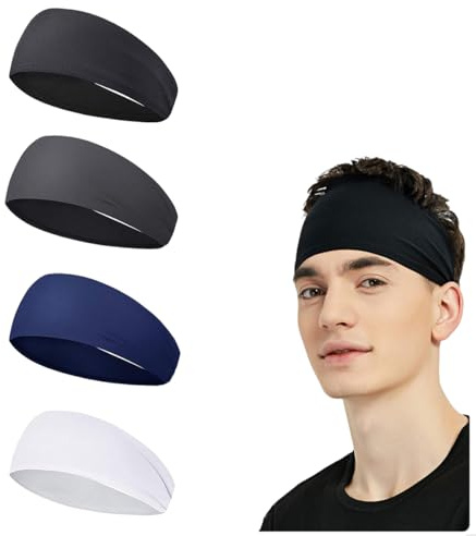 Haarband Herren Sport Stirnband rutschfest Stretchy 4 Stück Accessories | Extra Breit haarreifen Haarbänder dünn haartuch Stirnbänder Haarschmuck Sommer Joggen Komfortabel atmbar schweißband