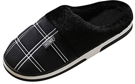 Pantoufles doublées en polaire pour homme, semelle épaisse, semelle douce, respirante, chaussures d'intérieur légères, tendance, décontractées, antidérapantes, confortables et unies pour l'hiver, Noir