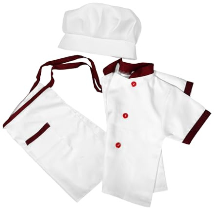 Toyvian Costume Cuoco Completo Grembiule e Cappello con Maniche Corte Rosso Scuro Abbigliamento per Recite e Giochi di Ruolo Vestito Chef