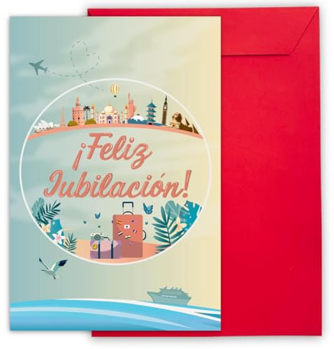 CUBIBOO ART Tarjeta felicitacion jubilacion Grande A4 - (42×30 cm abierta (A3) – Regalo profesora o compañera/compañero – Diseño Pastel Suave y Sobre Rojo Reutilizable (JUBILACION)