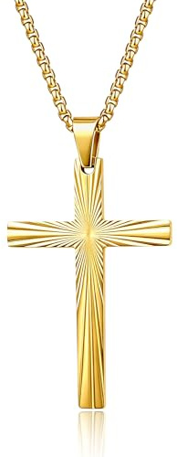 ZDaoBen Collier Croix homme Acier inoxydable Pendentif croix pour homme Bijoux chrétiens Cadeaux pour femme avec Chaîne 60 CM plaqué or