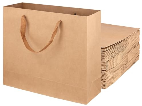 CHUENHEI 40 Stück Papier Geschenktüten mit Henkel Braun, 32 x 11,5 x 28 cm Groß Papiertüten mit Henkel, braune Kraftpapier Tüten Geschenktaschen für Geburtstag, Partygeschenke, Verpackung, Einkauf