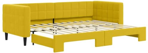 Yisssmeng Ausziehbares Tagesbett 80x200 cm Samt Gelb, 2 in 1 Schlafsofa mit Rollrost, Modernes Design Robustes Holz-Metall Rahmen für Wohn Schlafzimmer Gästezimmer