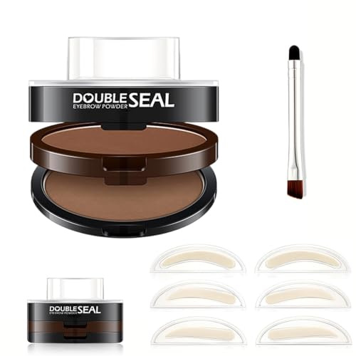 Double Seal Eyebrow Stamp Kit – 3-in-1 Brow Powder with 3 Interchangeable Stencils, Waterproof & Sweat-Proof, Natural Matte Finish，# 02
