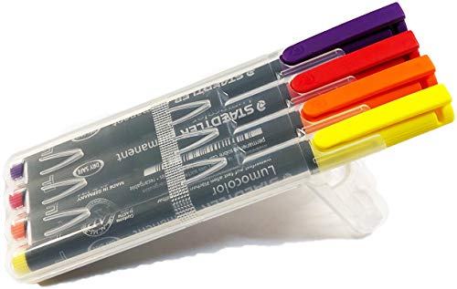 Staedtler Lumocolor permanent F Folienstift 4er Set (4 x 4 x F | permanent | gelb orange, rot und lila)