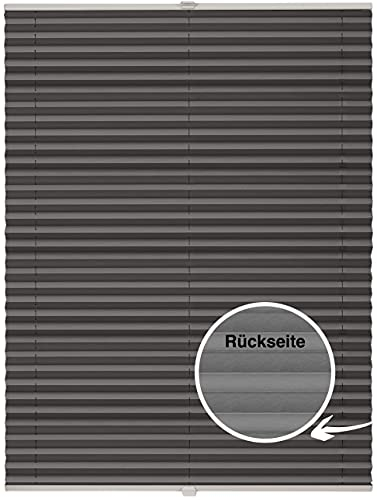 ondeco Plissee nach Maß Thermo für Fenster innen Montage in Glasleiste mit Spannschuh Sonnenschutz-Rollo Lichtschutz Blickdicht leichte Verdunkelung Dunkelgrau B: 91-100 cm, H: 101-150 cm