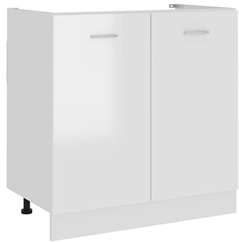 vidaXL Sink Bottom Cabinet – Engineered Wood Construction – Kitchen Storage Solutions – Modern High Gloss White Finish – 80x46x81.5 cm Dimensions