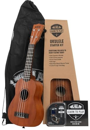 Official Kala Learn to Play Ukulele Concert Starter Kit, Satin Mahogany – Includes online lessons, tuner app, and booklet (KALA-LTP-C)