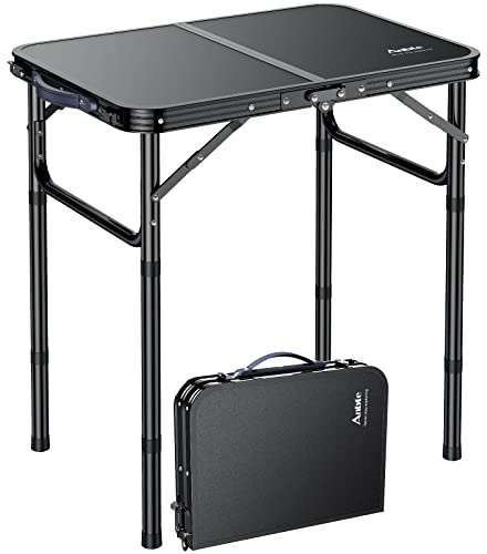 Anbte Tavolo Pieghevole 59x40.2x67 cm Tavolo da Campeggio 3 Regolabili in Altezza Con Rete di Immagazzinaggio,Tavolino Portatile da Picnic/Barbecue/Giardino/Fiera-Nero