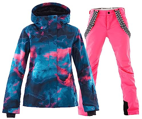 ALSOGO Damen Skianzug Schneeanzug Winddicht Wasserdicht Skifahren Snowboardjacke Trägerhose Set Zum Skifahren Snowboarden Klettern