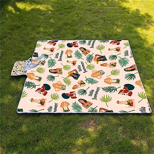 Picknickdecke 200x300cm,XXL Picknickdecke mit Wasserdichter Unterseite,Outdoor Stranddecke Sandfrei,mit Tragegriff Faltbare Picnic Blanket für Camping,Strand,Familie,Konzerte Afrikanische Frau Blätter