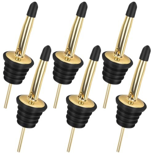 Ehuihuan 6 Piezas Vertedor De Vino De Acero Inoxidable, Pico Con Cierre De TapóN De Goma, Vertedor De Licor Para Bar, Pub, Licor, Aceite De Oliva, Jarabe De Café, Botella De Salsa De Soja