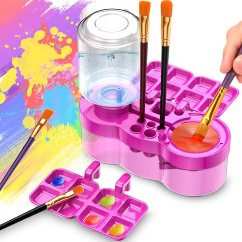Brush Rinser, Paint Brush Cleaner Art Supplies, Water Cycle Rinser, Multifunctional Paint Brush Cleaner for Acrylic and Water-Based Paint Cleaning Tools (Purple transparent)