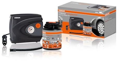 OSRAM TYREseal Kit Essential, sigillante per Pneumatici da 450 ml e gonfiatore analogico Premium per Pneumatici, TPMS Safe, Custodia Inclusa