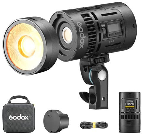 Godox KNOWLED MS60Bi Bi-Color LED-videolampa fotografi ljussats kontinuerligt ljus med AD-E2, batteri, linsreflektor, USB-C-laddkabel, förvaringsväska för film, radiosändning och videoproduktion