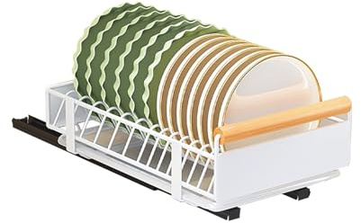 Cassetto telescopico da cucina, cassetto estraibile, organizer per cassetti più profondi, con guide per cassetti e manico in legno, per mobili da cucina, senza fori (cassetto piatto bianco)