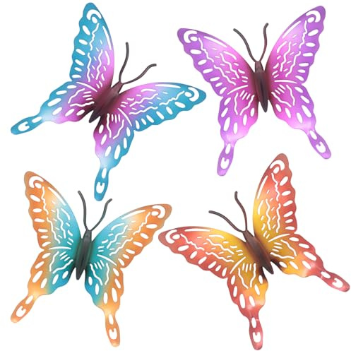 Yuhtech 4 decorazioni da giardino a forma di farfalla in metallo, decorazione da parete a forma di farfalla, ornamenti da giardino per esterni, per giardino, capannone, recinzione, cortile, ornamenti